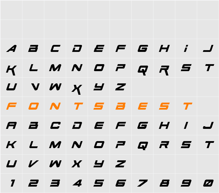 Space Ranger Italic Character Map