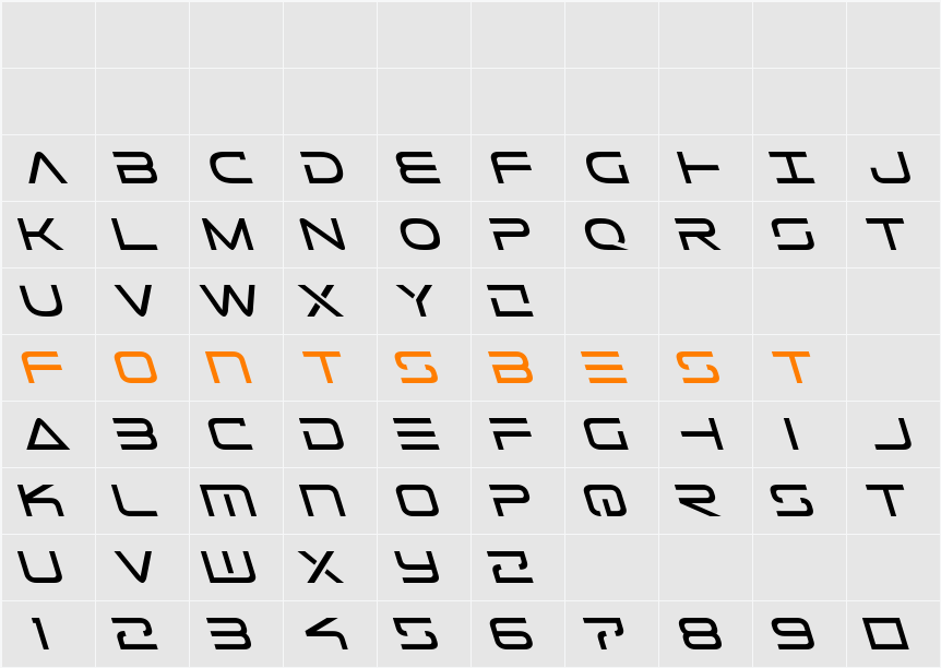 Tele-Marines Leftalic Character Map
