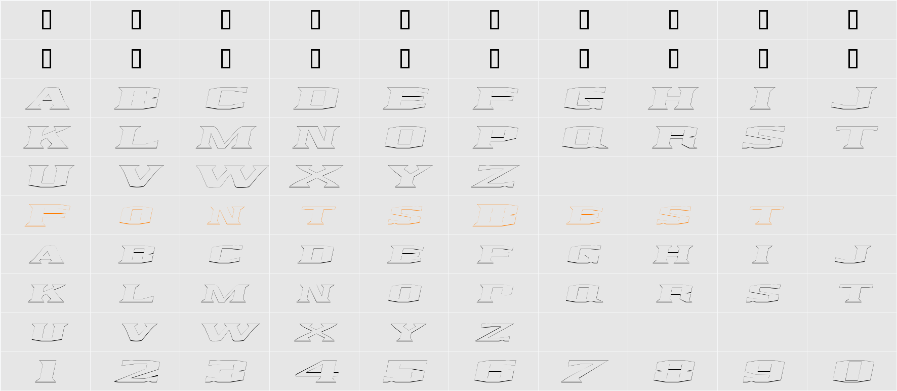 KingfreshOutline Character Map