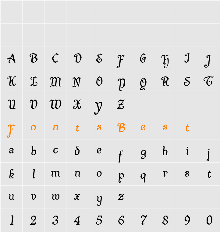 Quill Sword Semi-Italic Character Map