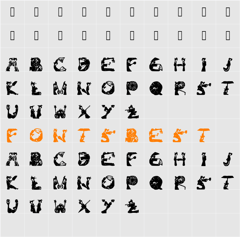 Kami-Geisha Font Character Map