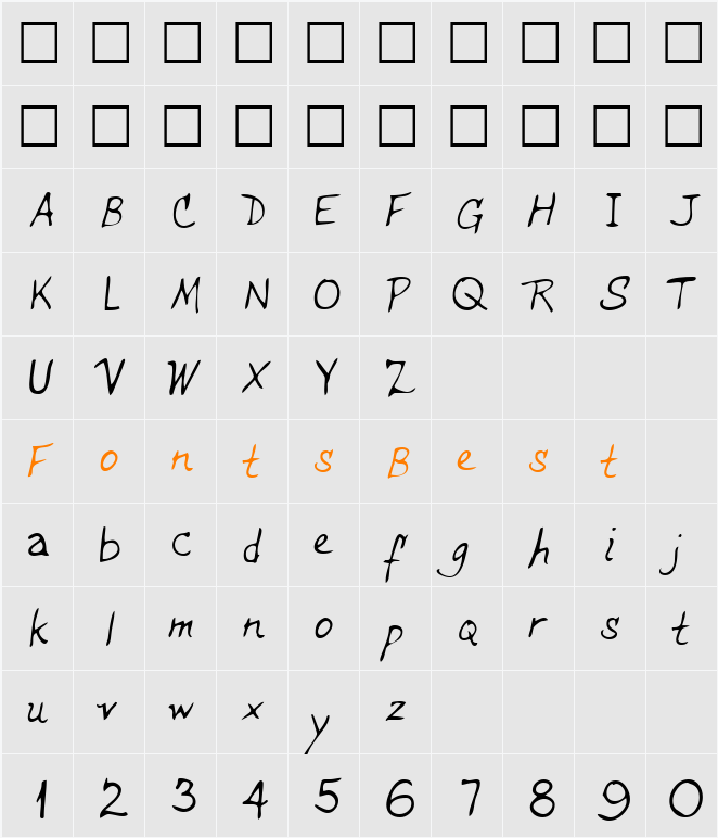 QuinnsHand Character Map