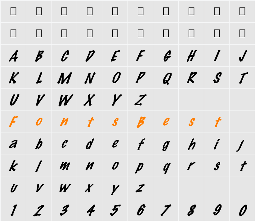 FZ HAND 14 ITALIC Character Map