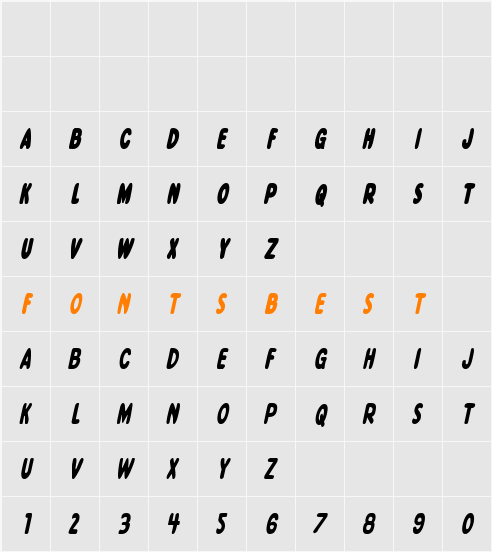 Excelsior Comics Condensed Italic Character Map