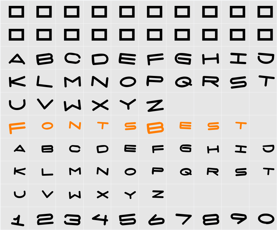 7 days fat rotated Character Map