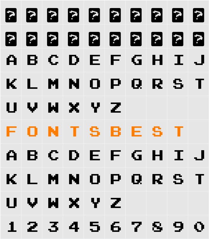 Joystix Monospace Character Map