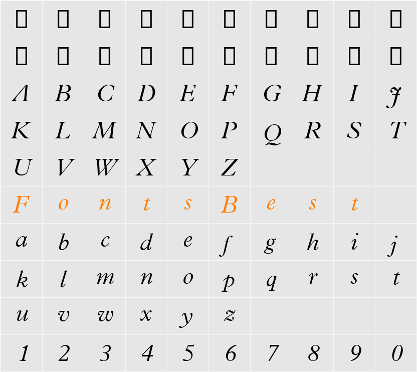 Plantin MT Light Character Map