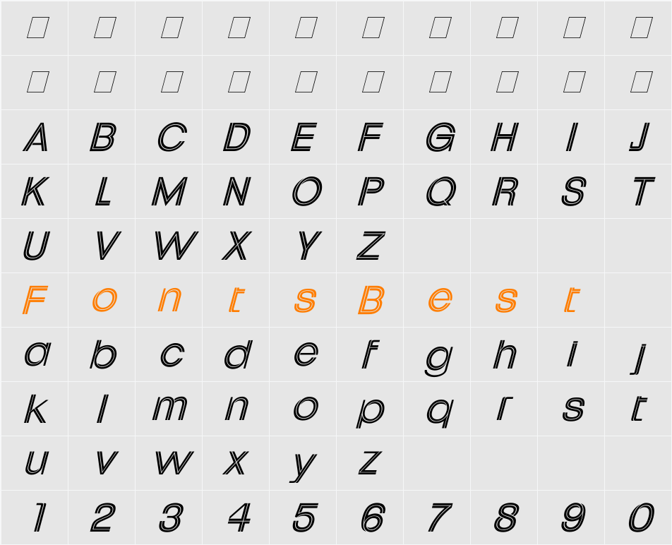 Uptight Italic Character Map