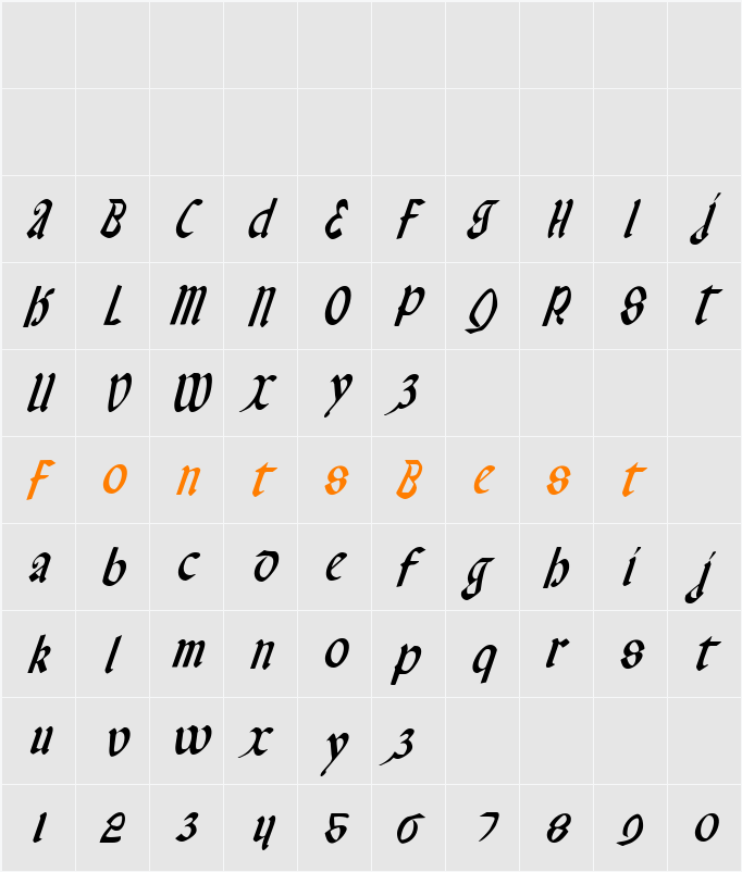 Valerius Condensed Italic Character Map