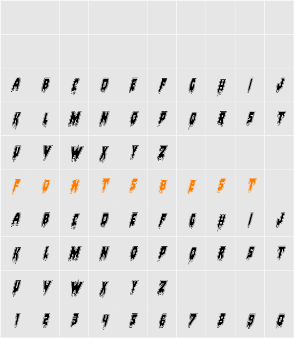 Bloodlust Academy Italic Character Map
