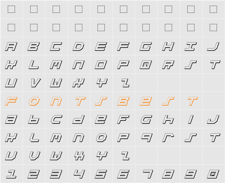 Stuntman Shadow Italic Character Map
