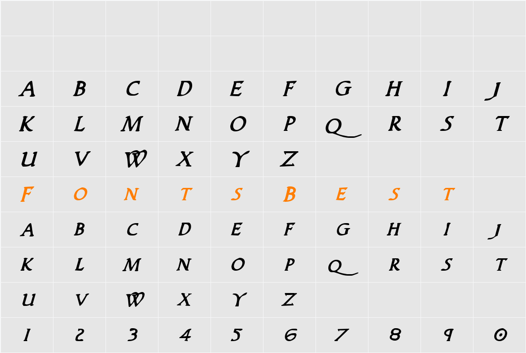Woodgod Bold Italic Character Map