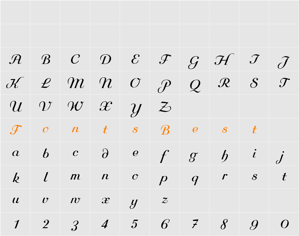 Rundkursiv Character Map