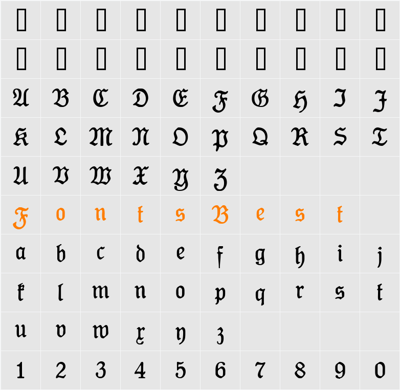 Koenig-Type Mager Character Map