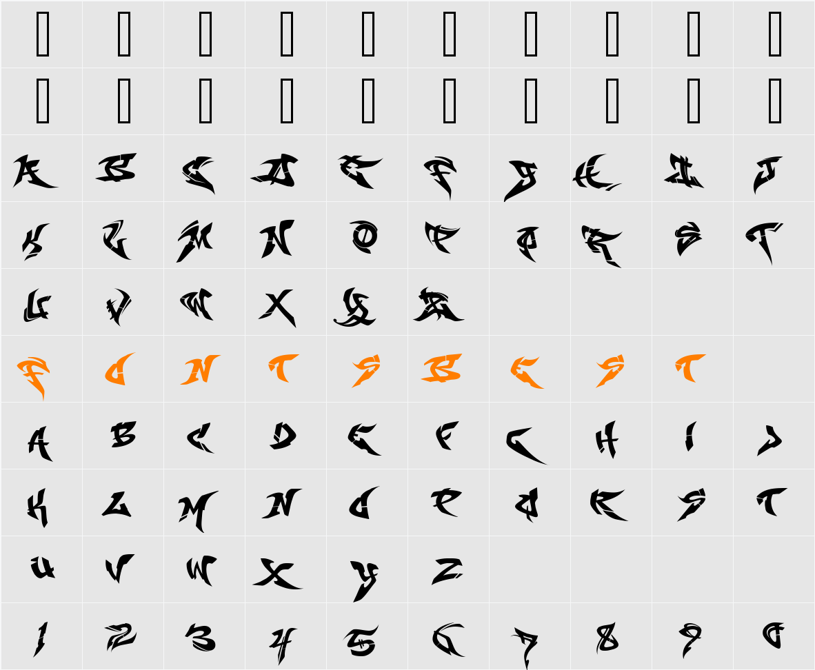 RaseOne Fill Character Map