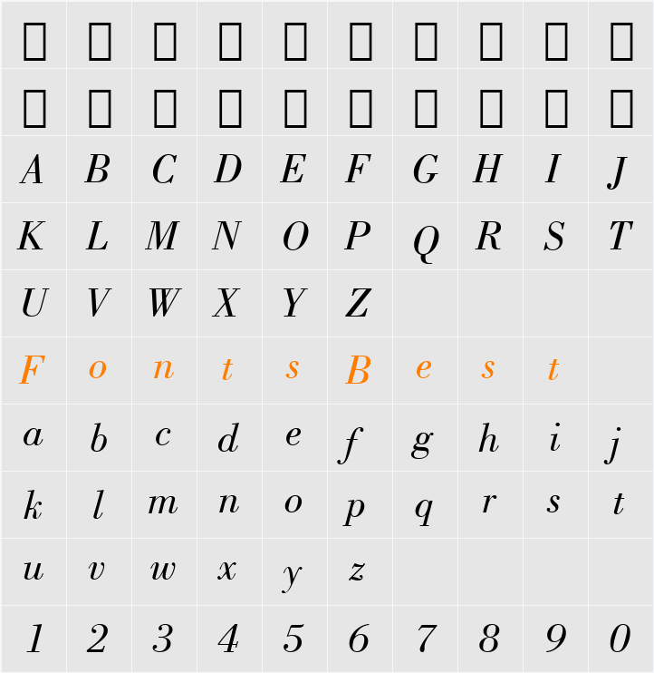 Bodoni Bk BT Character Map