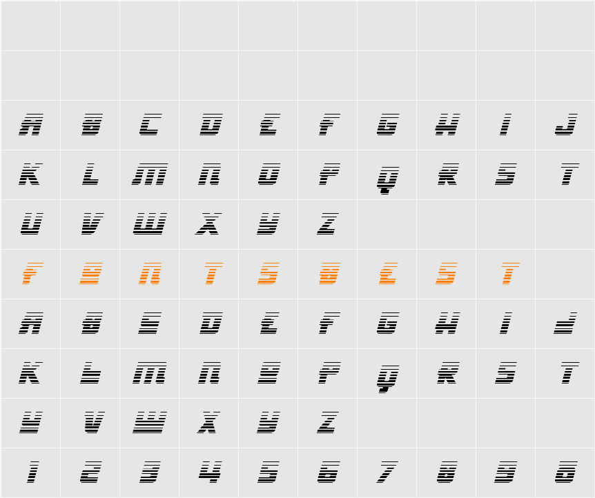 Hong Kong Hustle Gradient Italic Character Map