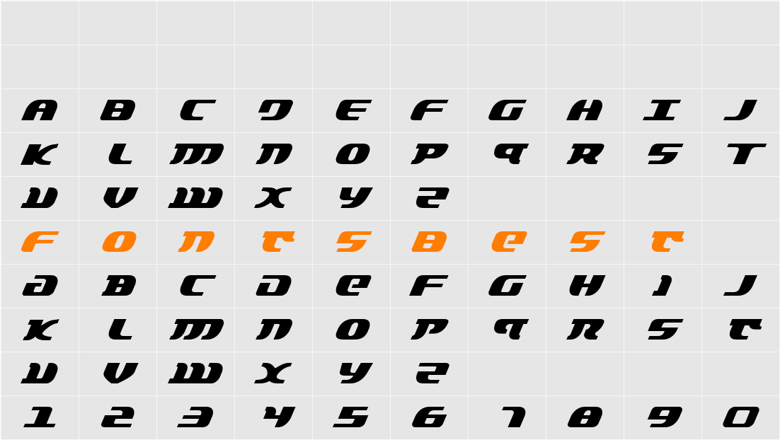 Lord of the Sith Italic Character Map