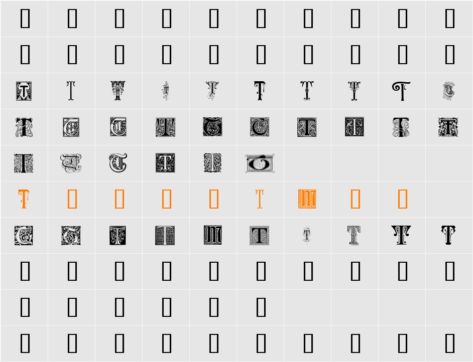 Ornamental Initials T Character Map