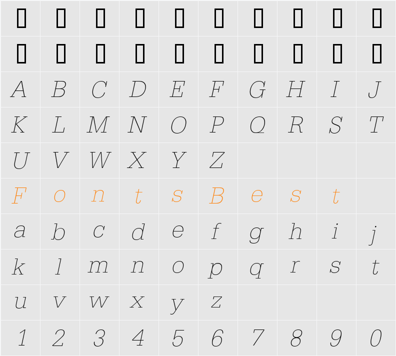 EgyptienneStd-Xlight Character Map