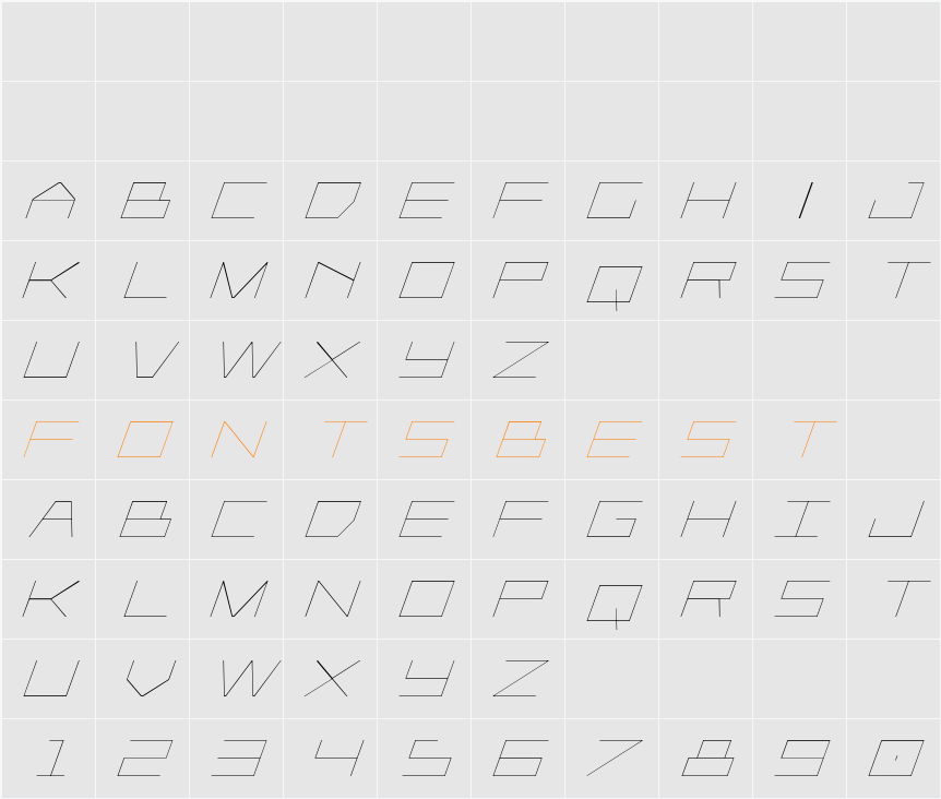 Player 1 Up Light Italic Character Map