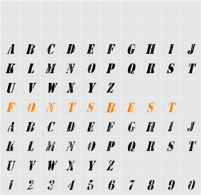 Wetworks Condensed Italic Character Map