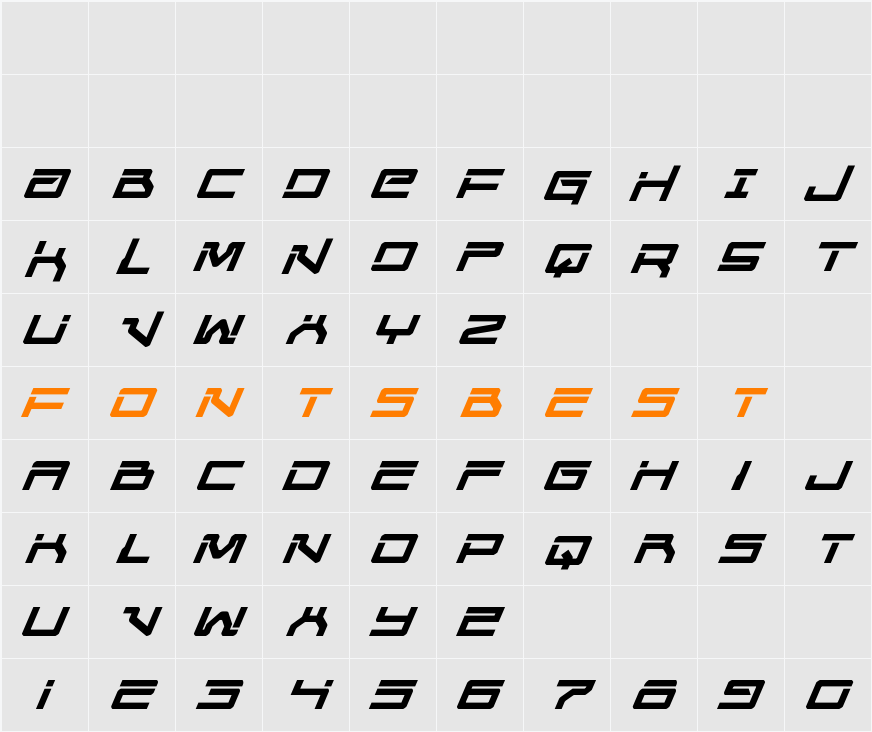 United Planets Italic Character Map