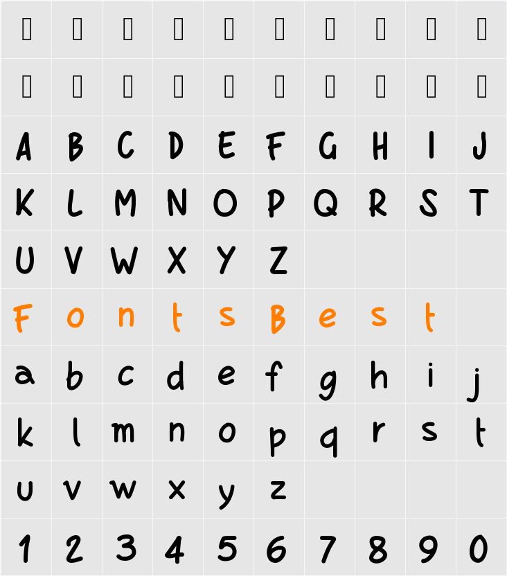 PWBoldScript Character Map