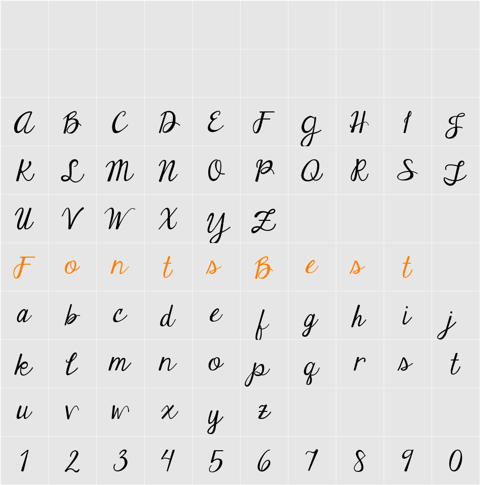 Janda Elegant Handwriting Character Map