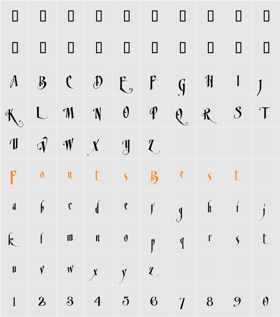 LHF Mirage REG Character Map