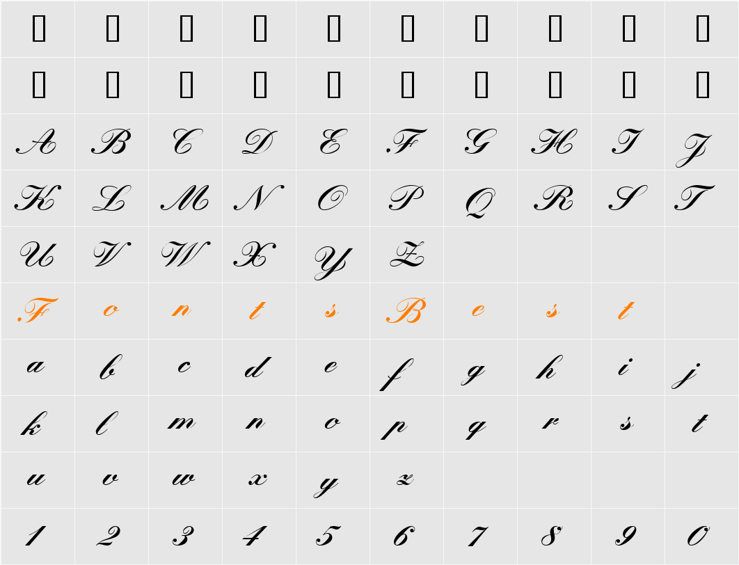 QuillScriptBlackSSK Character Map