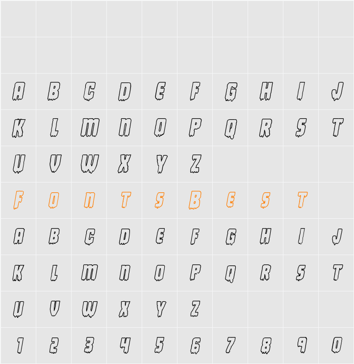Deathblood Bold Outline Italic Character Map