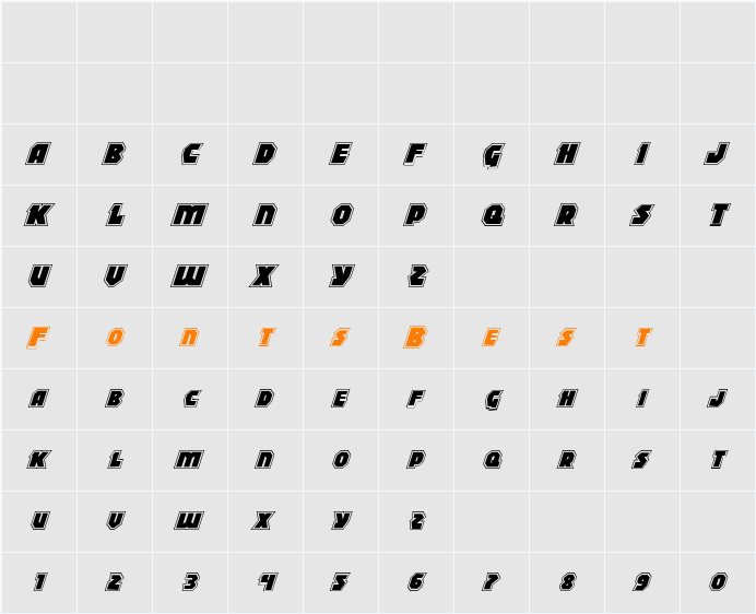 Blitzstrike Pro Italic Character Map
