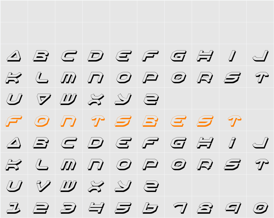 Oberon Shadow Italic Character Map