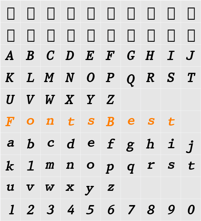 Prestige12 BT Character Map