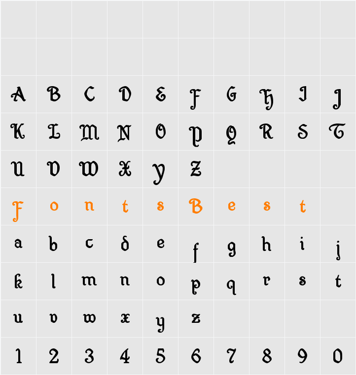 Quill Sword Bold Character Map