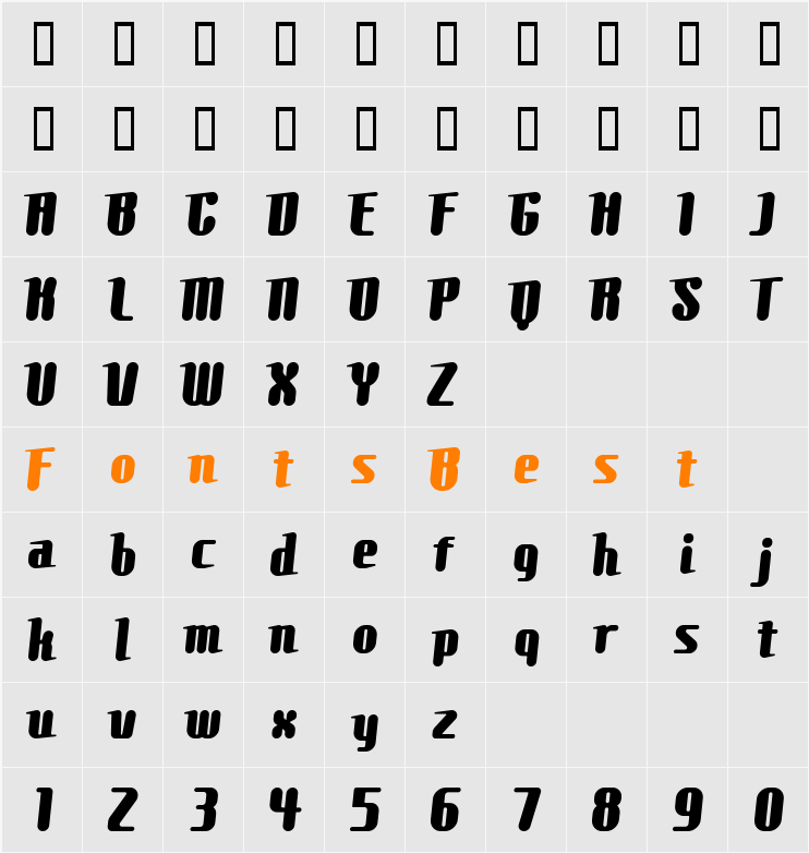 Comonsexbold Character Map