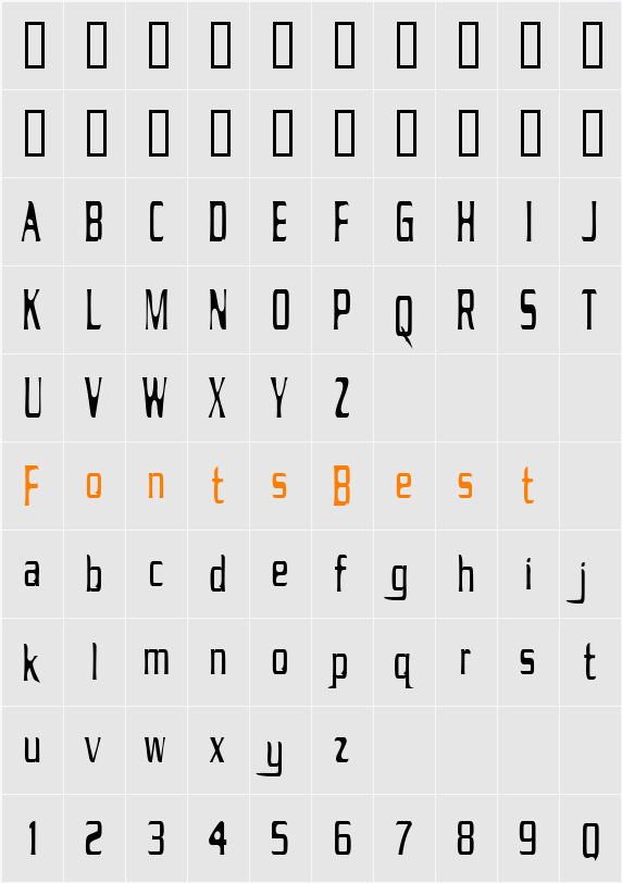 Drecknocratica Condensed Character Map