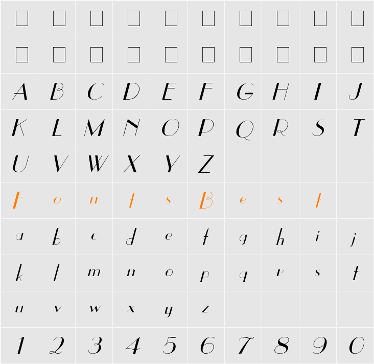 East Side Italic Character Map