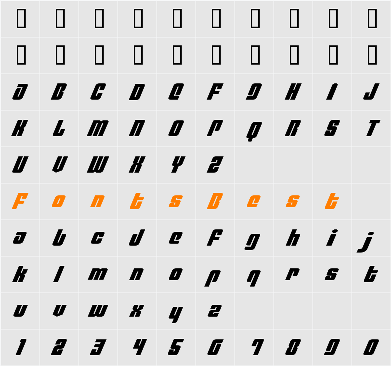 Philadelphia Exp Italic Character Map
