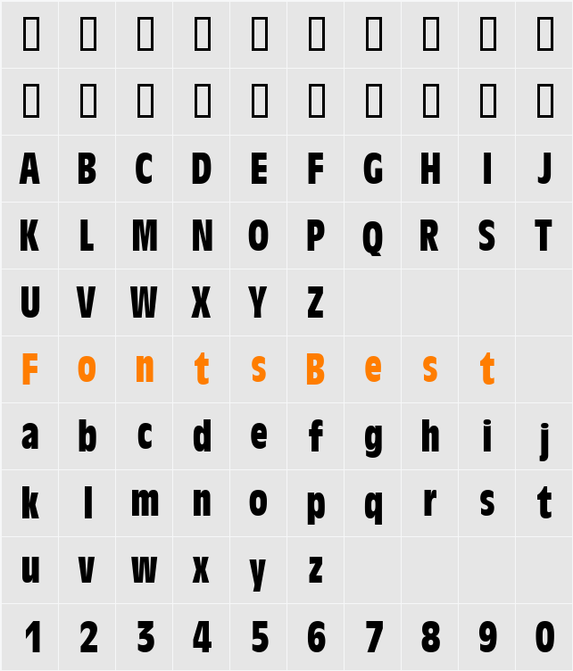 DecadeCondSSi Character Map