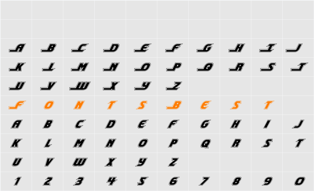 Shining Herald Academy Italic Character Map