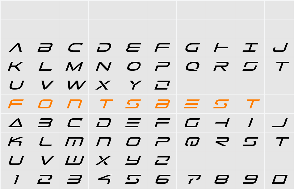 Tele-Marines Expanded Italic Character Map
