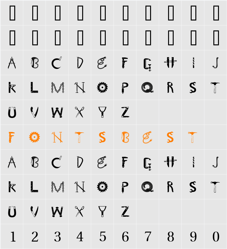 GE Tooltime Character Map