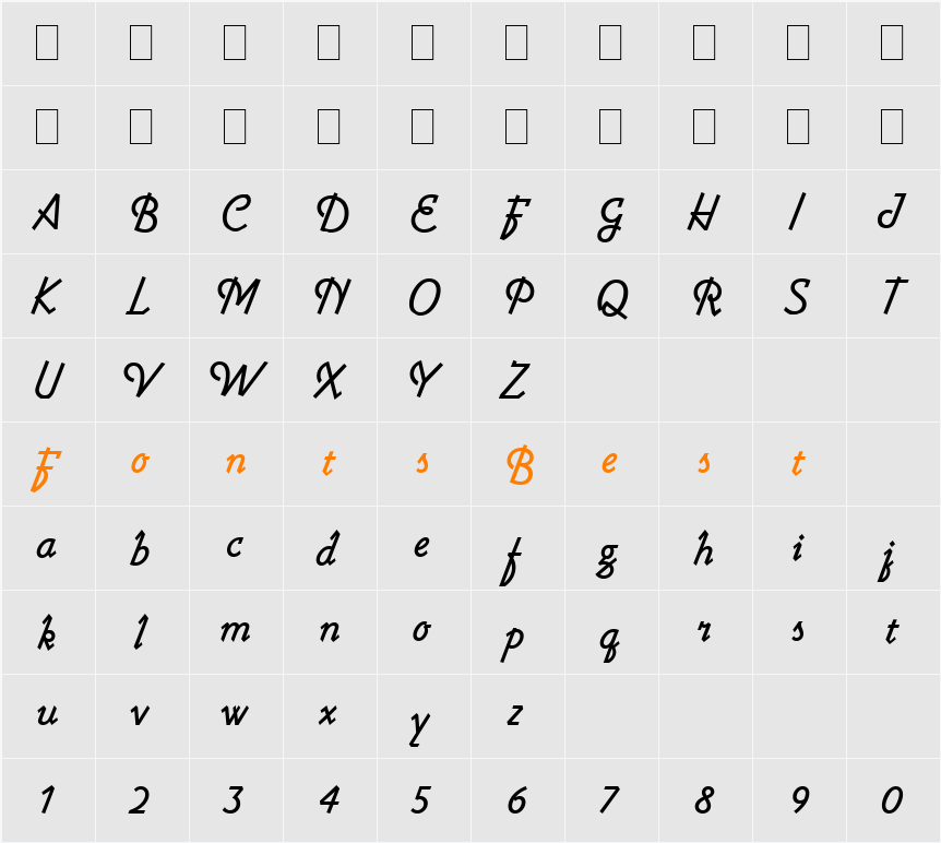 Lightnin LET Character Map