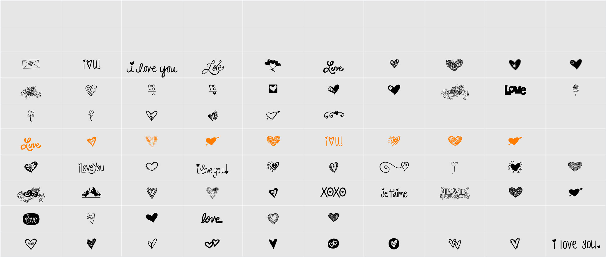 KG Heart Doodles Character Map