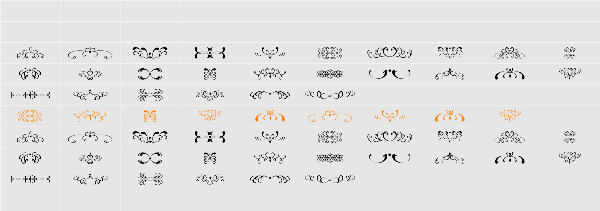 filigrees and ornaments ST Character Map