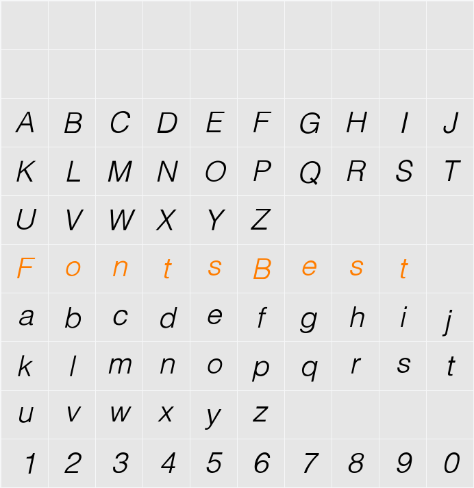 Partridge-Light-Light-Italic Character Map