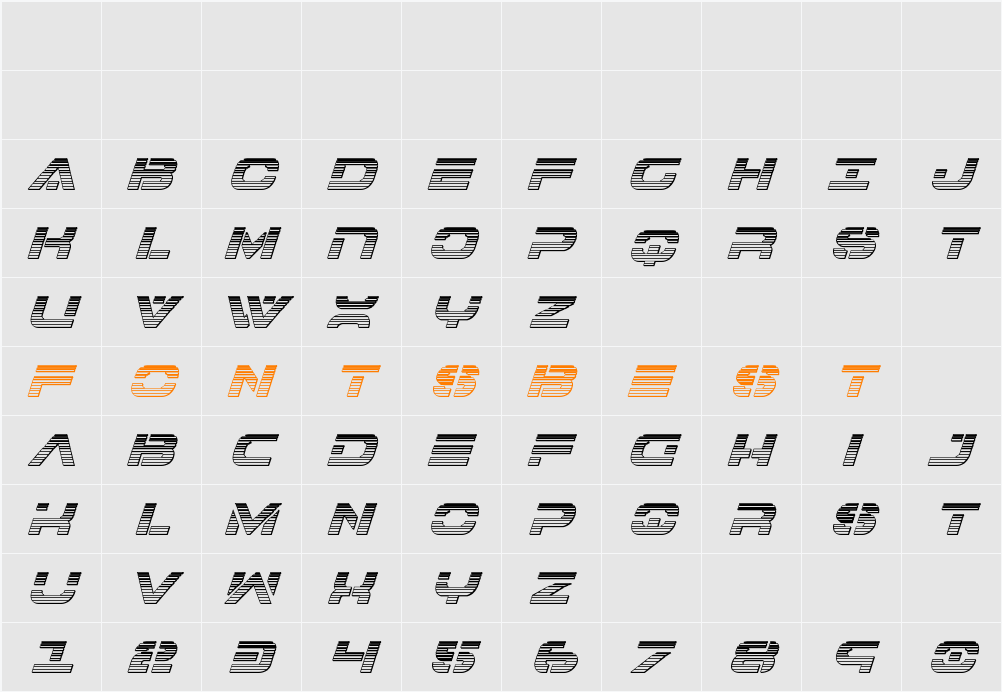 7th Service Chrome Italic Character Map