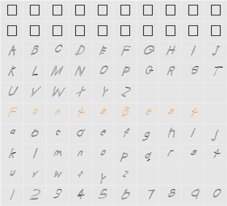 FZ HAND 22 HOLLOW ITALIC Character Map